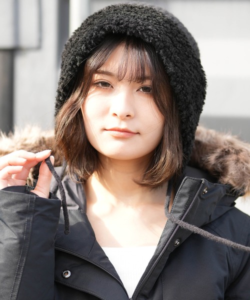 milsa（ミルサ）の「milsa/ミルサ ニットキャップ プードルファーニットボンネット ビーニー（ニットキャップ/ビーニー・レディース・ホワイト/ベージュ/ブラック・FREE）」の2枚目の写真