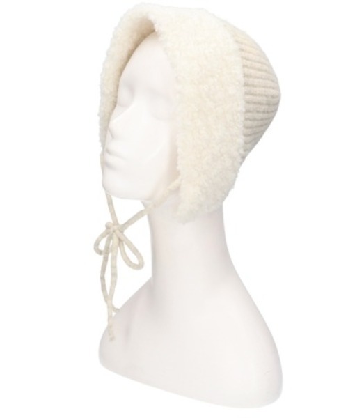 milsa（ミルサ）の「milsa/ミルサ ニットキャップ プードルファーニットボンネット ビーニー（ニットキャップ/ビーニー・レディース・ホワイト/ベージュ/ブラック・FREE）」の4枚目の写真