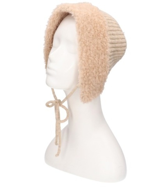 milsa（ミルサ）の「milsa/ミルサ ニットキャップ プードルファーニットボンネット ビーニー（ニットキャップ/ビーニー・レディース・ホワイト/ベージュ/ブラック・FREE）」の6枚目の写真