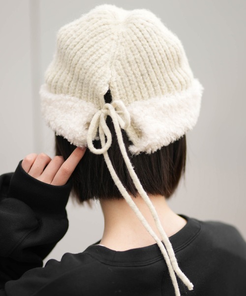 milsa（ミルサ）の「milsa/ミルサ ニットキャップ プードルファーニットボンネット ビーニー（ニットキャップ/ビーニー・レディース・ホワイト/ベージュ/ブラック・FREE）」の9枚目の写真