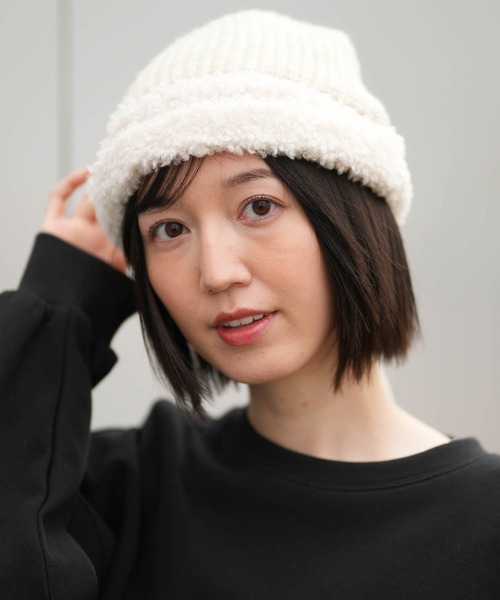 milsa（ミルサ）の「milsa/ミルサ ニットキャップ プードルファーニットボンネット ビーニー（ニットキャップ/ビーニー・レディース・ホワイト/ベージュ/ブラック・FREE）」の8枚目の写真