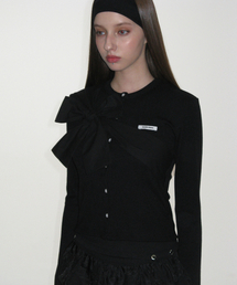 リボンタイドニットカーディガン_ブラック