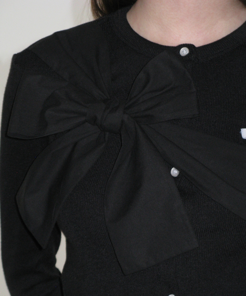 セール】Ribbon Tide Knit Cardigan_Black（カーディガン/ボレロ