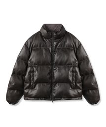 Vintage Art Leather Over-fit Puffer BROWN