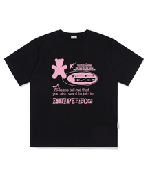 ベアレタリングプリントオーバーサイズ半袖Tシャツブラック
