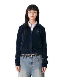IUGAMAKARAS（イウガマカラス）の「Velour Collar Zip-Up Jacket (Navy)（その他アウター・レディース）」