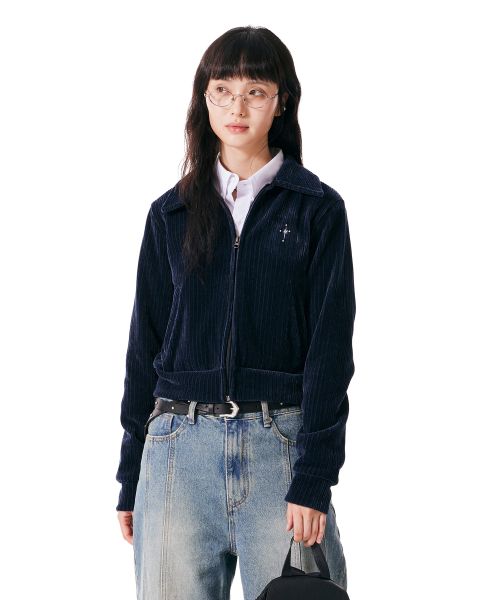 IUGAMAKARAS(イウガマカラス)の「Velour Collar Zip-Up Jacket (Navy)(その他アウター・レディース・その他・1/2)」の3枚目の写真