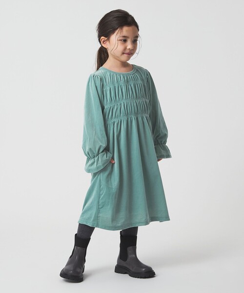 green label relaxing(グリーンレーベルリラクシング)の「シャーリング ワンピース / キッズ 110cm-160cm(ワンピース・キッズ・ダークブラウン/ケリーグリーン・110cm/160cm/120cm/130cm/150cm/140cm)」の7枚目の写真