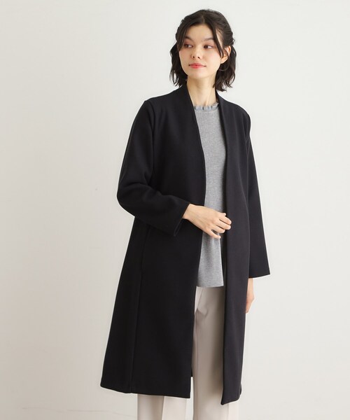 LAURA ASHLEY(ローラアシュレイ)の「【洗える/ウールレット】着流しロングコート(ノーカラーコート・レディース・ライトグレー/ネイビー・38)」の2枚目の写真