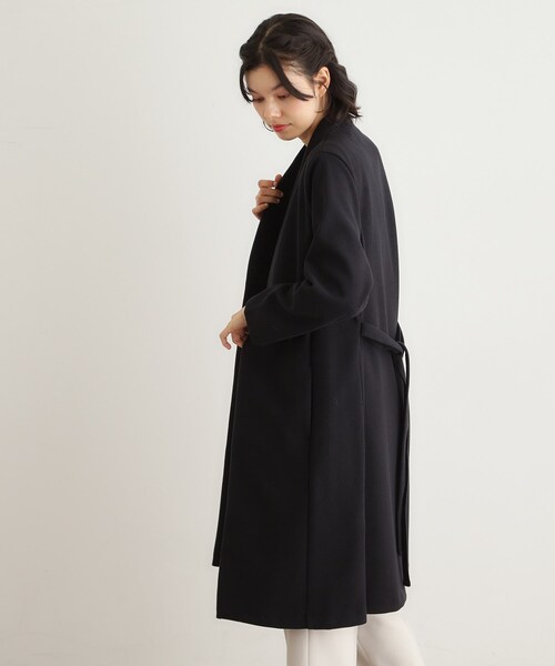LAURA ASHLEY(ローラアシュレイ)の「【洗える/ウールレット】着流しロングコート(ノーカラーコート・レディース・ライトグレー/ネイビー・38)」の7枚目の写真