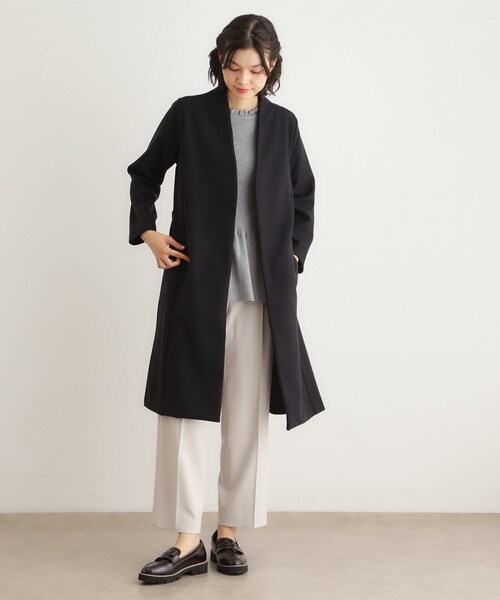 LAURA ASHLEY(ローラアシュレイ)の「【洗える/ウールレット】着流しロングコート(ノーカラーコート・レディース・ライトグレー/ネイビー・38)」の8枚目の写真