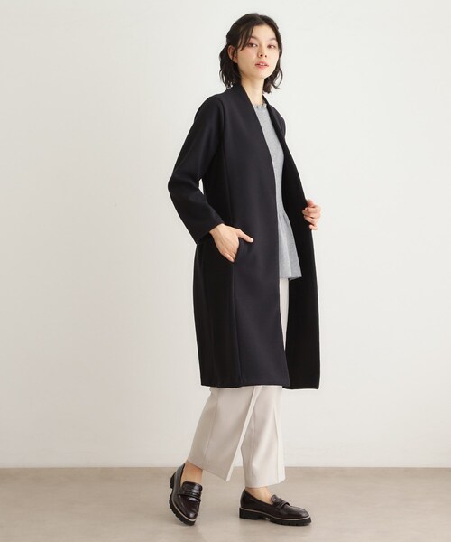 LAURA ASHLEY(ローラアシュレイ)の「【洗える/ウールレット】着流しロングコート(ノーカラーコート・レディース・ライトグレー/ネイビー・38)」の9枚目の写真