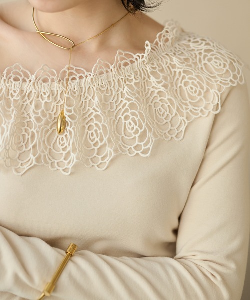 LAULEN(ローレン)の「asymmetry crochet lace tops /アシンメトリークロシェレーストップス(Tシャツ/カットソー・レディース・アイボリー/ピンク/マスタード・FREE)」の17枚目の写真