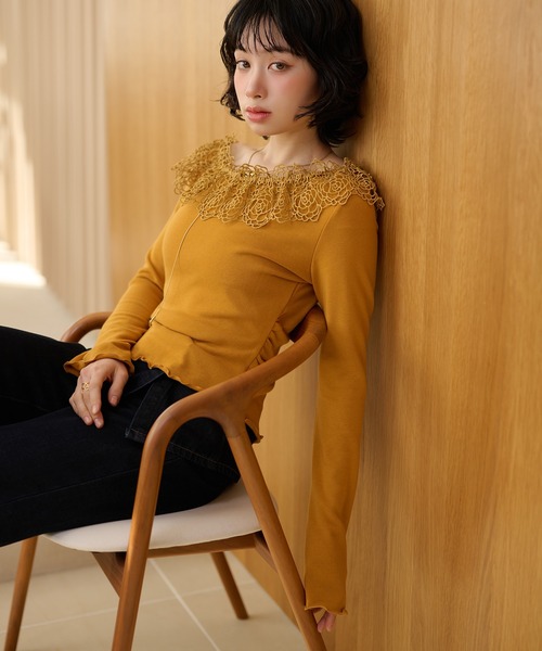 LAULEN(ローレン)の「asymmetry crochet lace tops /アシンメトリークロシェレーストップス(Tシャツ/カットソー・レディース・アイボリー/ピンク/マスタード・FREE)」の13枚目の写真