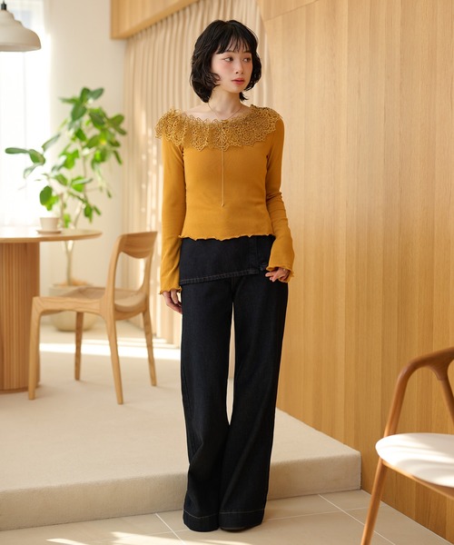 LAULEN(ローレン)の「asymmetry crochet lace tops /アシンメトリークロシェレーストップス(Tシャツ/カットソー・レディース・アイボリー/ピンク/マスタード・FREE)」の14枚目の写真