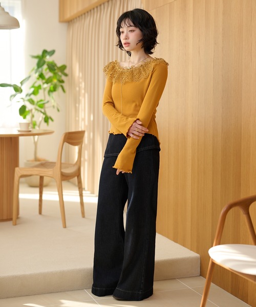 LAULEN(ローレン)の「asymmetry crochet lace tops /アシンメトリークロシェレーストップス(Tシャツ/カットソー・レディース・アイボリー/ピンク/マスタード・FREE)」の15枚目の写真