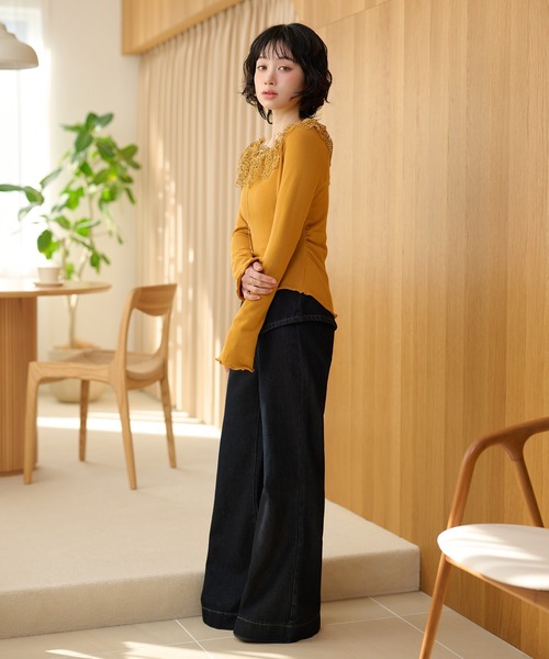 LAULEN(ローレン)の「asymmetry crochet lace tops /アシンメトリークロシェレーストップス(Tシャツ/カットソー・レディース・アイボリー/ピンク/マスタード・FREE)」の4枚目の写真
