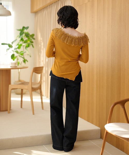 LAULEN(ローレン)の「asymmetry crochet lace tops /アシンメトリークロシェレーストップス(Tシャツ/カットソー・レディース・アイボリー/ピンク/マスタード・FREE)」の5枚目の写真