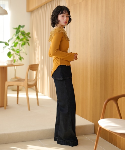 LAULEN(ローレン)の「asymmetry crochet lace tops /アシンメトリークロシェレーストップス(Tシャツ/カットソー・レディース・アイボリー/ピンク/マスタード・FREE)」の6枚目の写真