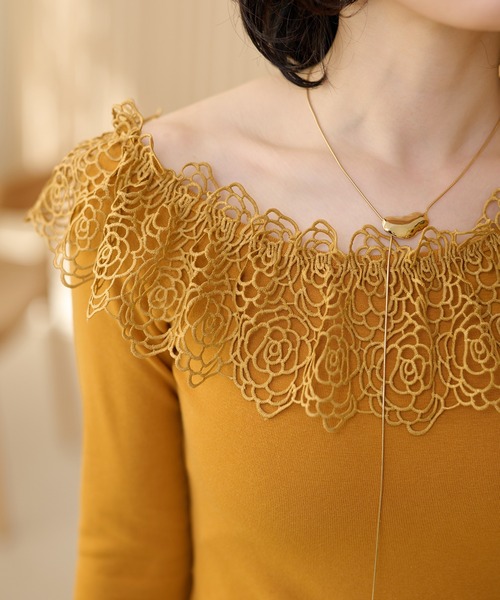 LAULEN(ローレン)の「asymmetry crochet lace tops /アシンメトリークロシェレーストップス(Tシャツ/カットソー・レディース・アイボリー/ピンク/マスタード・FREE)」の8枚目の写真