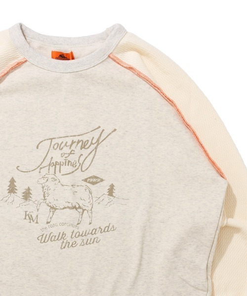 KRIFF MAYER Lady's Collection(クリフメイヤーレディースコレクション)の「のび~る裏毛 異素材切替ラグランスウェット / プルオーバー(ストレッチ・サーマル・ヴィンテージ風)(スウェット・レディース・オートミール/チャコール/カラフル/ピンク・MEDIUM/LARGE)」の3枚目の写真