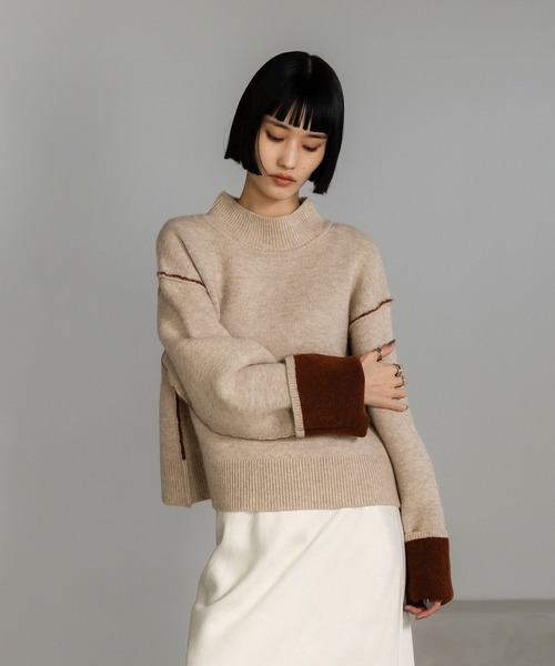 LOWRYS FARM（ローリーズファーム）の「バイカラーハイネックニットプルオーバーＬＳ　625124（ニット/セーター・レディース・ベージュ/ブラウン/グレー・FREE）」の3枚目の写真