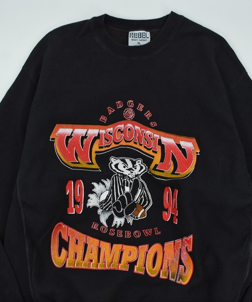 LABORATORY R(ラボラトリーアール)の「【USED】90’s REBEL “WISCONSIN CHAMPIONS” リバースタイプ スウェット(スウェット・メンズ・ブラック・X-LARGE)」の2枚目の写真