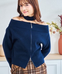 ZOZO限定 チョーカー付きダブルジップオフショルニット