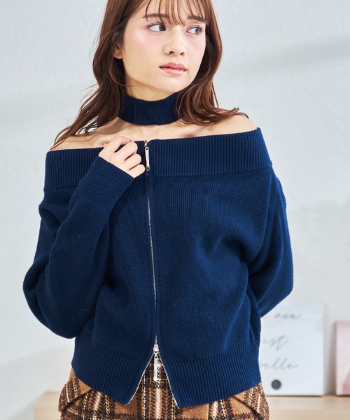 MISCH MASCH(ミッシュマッシュ)の「ZOZO限定 チョーカー付きダブルジップオフショルニット(ニット/セーター・レディース・アイボリー/ネイビー・フリ-)」の10枚目の写真