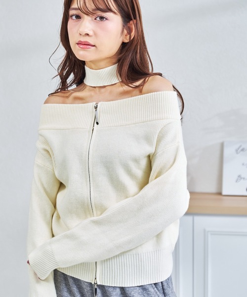 MISCH MASCH(ミッシュマッシュ)の「ZOZO限定 チョーカー付きダブルジップオフショルニット(ニット/セーター・レディース・アイボリー/ネイビー・フリ-)」の17枚目の写真