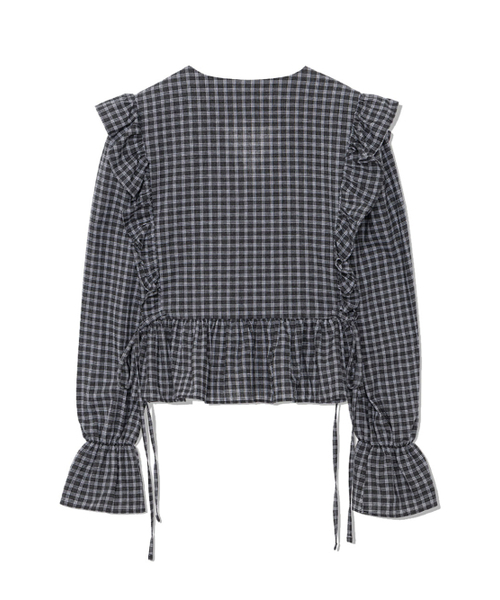 UGLY SHADOW(アグリーシャドウ)の「ボタンチェックフリルブラウス(チャコール)(シャツ/ブラウス・レディース・その他・FREE)」の5枚目の写真