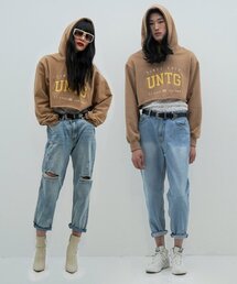 ロゴ刺繍クロップフードスウェットシャツ[ブラウン(ユニセックス)]_UTT-FH06
