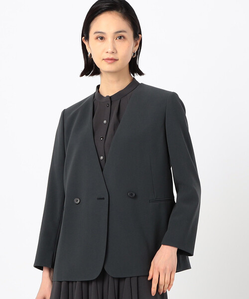 COMME CA(コムサ)の「〔 Sサイズ 〕 アチェローザダブルクロス ノーカラージャケット(ノーカラージャケット・レディース・チャコール・5号)」の1枚目の写真