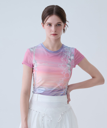 パールプリント半袖Tシャツ PINK