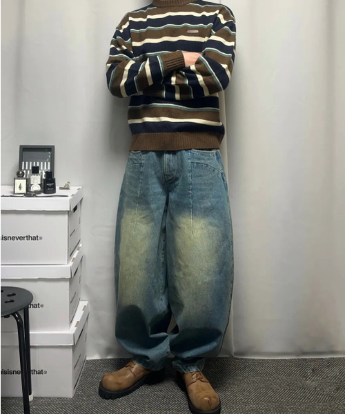 AOTT(アンアウトピット)の「ウォッシュドバンディングビッグバルーンデニムパンツライトブルー(デニムパンツ・レディース・その他・MEDIUM/LARGE/X-LARGE/SMALL)」の3枚目の写真