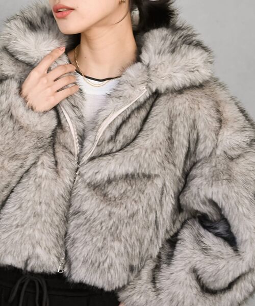 rps(アールピーエス)の「ミックスファー2WAYブルゾン(ブルゾン・レディース・モカ/チャコールグレー/ベージュ・フリー)」の8枚目の写真