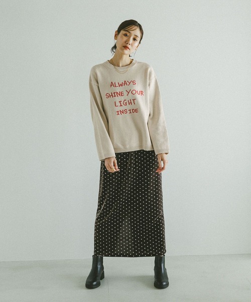 GLOBAL WORK（グローバルワーク）の「毛玉になりにくいロゴプルオーバー/612328（ニット/セーター・レディース・グレー/グレイッシュベージュ/ブラウン・MEDIUM/LARGE）」の15枚目の写真