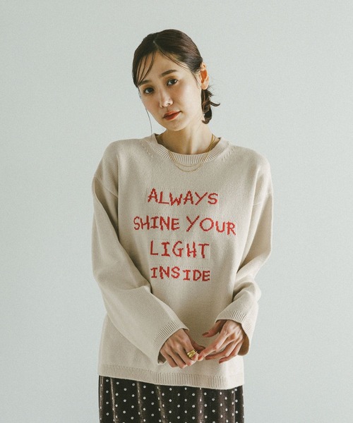 GLOBAL WORK（グローバルワーク）の「毛玉になりにくいロゴプルオーバー/612328（ニット/セーター・レディース・グレー/グレイッシュベージュ/ブラウン・MEDIUM/LARGE）」の18枚目の写真