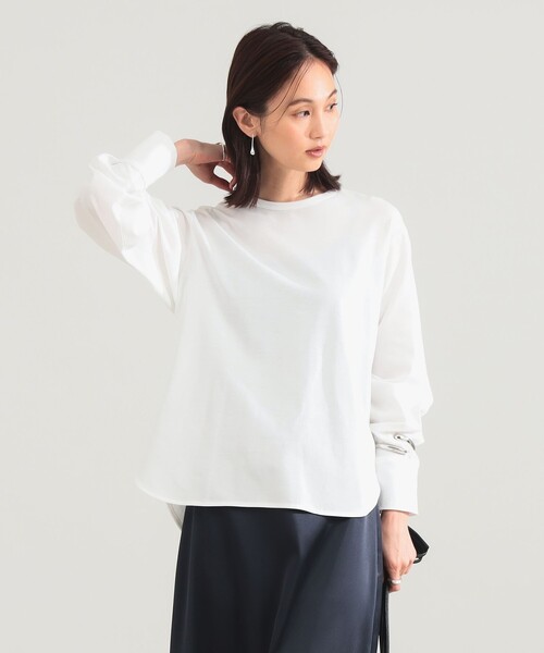 Demi-Luxe BEAMS(デミルクス ビームス)の「コットンキュプラ ラウンドヘム ロングスリーブ Tシャツ(Tシャツ/カットソー・レディース・ホワイト/ブラック・ONE SIZE)」の1枚目の写真