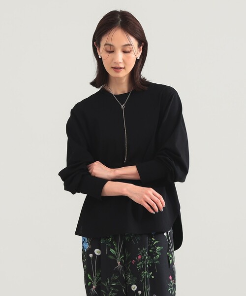 Demi-Luxe BEAMS(デミルクス ビームス)の「コットンキュプラ ラウンドヘム ロングスリーブ Tシャツ(Tシャツ/カットソー・レディース・ホワイト/ブラック・ONE SIZE)」の2枚目の写真