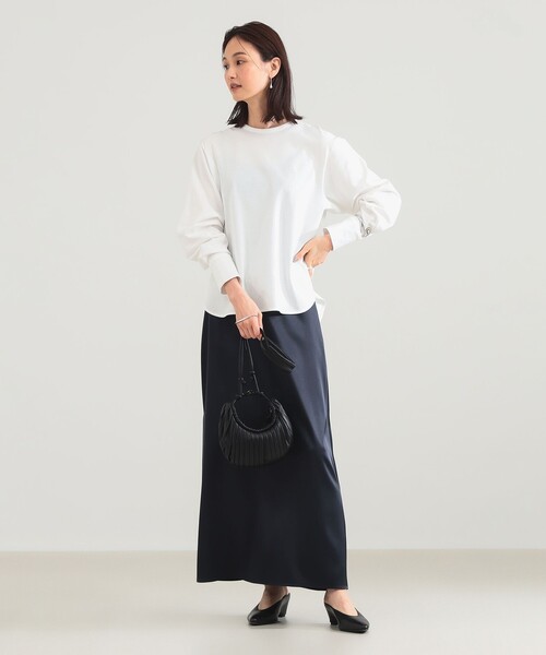 Demi-Luxe BEAMS(デミルクス ビームス)の「コットンキュプラ ラウンドヘム ロングスリーブ Tシャツ(Tシャツ/カットソー・レディース・ホワイト/ブラック・ONE SIZE)」の5枚目の写真