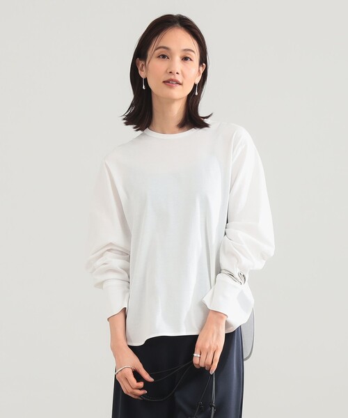 Demi-Luxe BEAMS(デミルクス ビームス)の「コットンキュプラ ラウンドヘム ロングスリーブ Tシャツ(Tシャツ/カットソー・レディース・ホワイト/ブラック・ONE SIZE)」の7枚目の写真