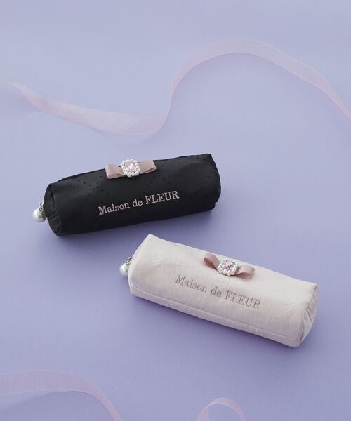 Maison de FLEUR（メゾンドフルール）の「リボンジャカードパールビジューロングポーチ（ポーチ・レディース・ブラック/ピンク・FREE）」の3枚目の写真