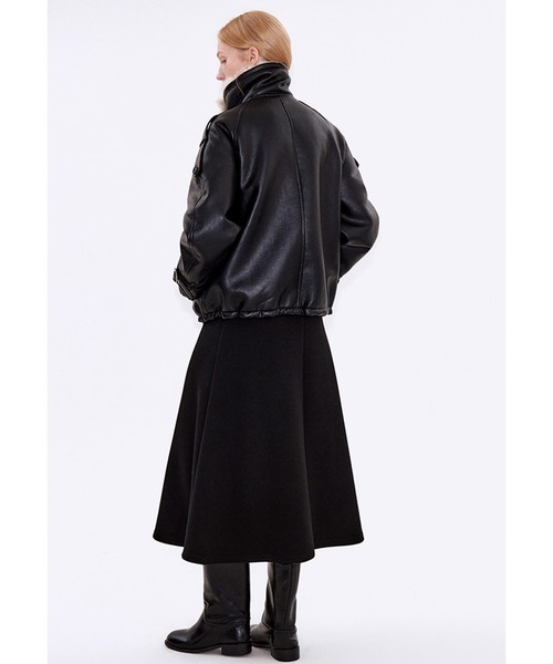 ファーカラー ダブルブレスト ブラックフェイクレザージャケット