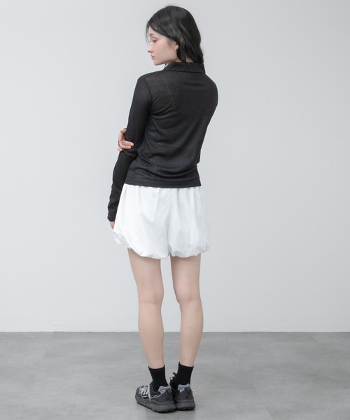 HEILIS（ヘイリス）の「シアーポロカットソートップス / カットソー トップス ポロシャツ 長袖 春服 秋服 冬服 ブラック アイボリー ピンク ネイビー 白 黒 韓国 無地 透け感 オフィスカジュアル ノームコア シンプル カジュアル ガーリー レイヤード（ポロシャツ・レディース・ブラック/ネイビー/ピンク/アイボリー・FREE）」の20枚目の写真