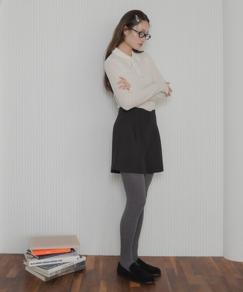 HEILIS（ヘイリス）の「シアーポロカットソートップス / カットソー トップス ポロシャツ 長袖 春服 秋服 冬服 ブラック アイボリー ピンク ネイビー 白 黒 韓国 無地 透け感 オフィスカジュアル ノームコア シンプル カジュアル ガーリー レイヤード（ポロシャツ・レディース・ブラック/ネイビー/ピンク/アイボリー・FREE）」の11枚目の写真