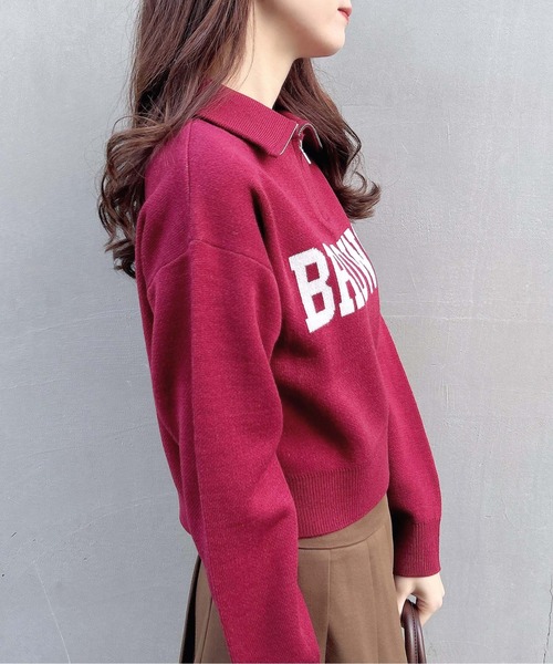 セール】ハーフジップショート丈ロゴニット（ニット/セーター）｜INGNI