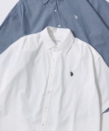 U.S. POLO ASSN./ユーエスポロアッスン Broad Denim Shirt/オーバーサイズ ブロード デニム 無地 チェック ロゴ ワンポイント刺繍 レギュラーカラーシャツ/半袖シャツ/レディース メンズ