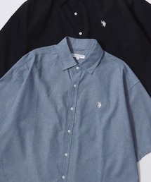 U.S. POLO ASSN./ユーエスポロアッスン Broad Denim Shirt/オーバーサイズ ブロード デニム 無地 チェック ロゴ ワンポイント刺繍 レギュラーカラーシャツ/半袖シャツ/レディース メンズ