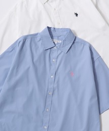 U.S. POLO ASSN./ユーエスポロアッスン Broad Denim Shirt/オーバーサイズ ブロード デニム 無地 チェック ロゴ ワンポイント刺繍 レギュラーカラーシャツ/半袖シャツ/レディース メンズ